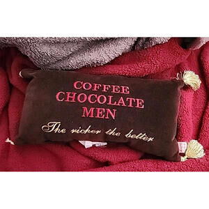 Brown Embroidered Pillow Coffee Chocolate Men richer the better 15" x 7.5"